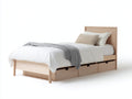 Einzelbett aus Holz 210 x 100 x 105 cm - Helle Eiche - 3 Schubladen und gerahmtes Kopfteil