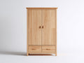Kleiderschrank aus Holzwerkstoff 110 x 55 x 195 cm - Natur - Klassischer 2-Türer mit 2 Schubladen und Holzgriffen