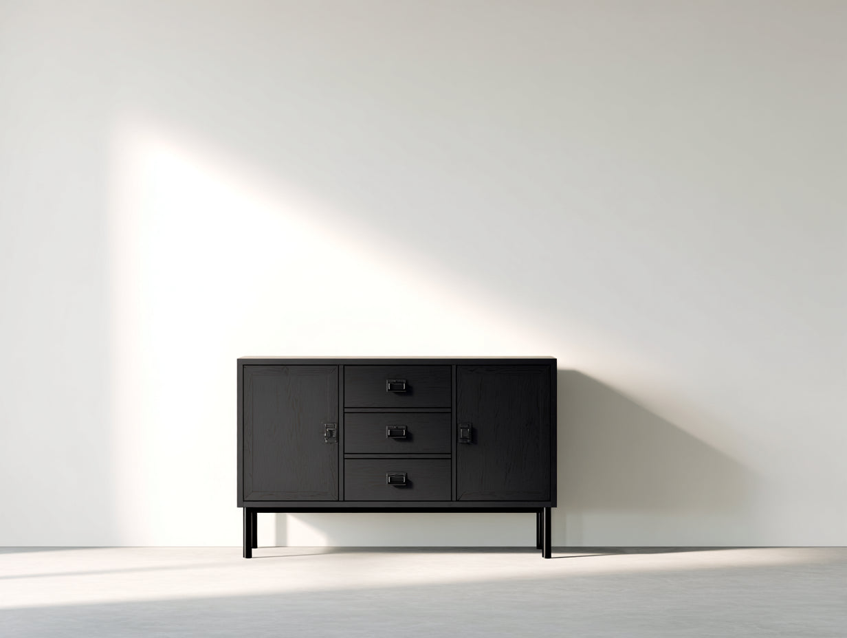 Dielenschränke aus Holzwerkstoff 120 x 40 x 80 cm - Schwarz - 2 Türen und 3 Schubladen mit Metallgestell