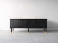 Dielenschränke aus Holzwerkstoff und Metall 180 x 40 x 75 cm - Schwarz mit goldfarbenen Akzenten - 4 Türen und erhöhtes Gestell