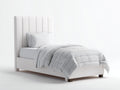 Einzelbett mit Stoffbezug 215 x 115 x 145 cm - Weiß - modernes Design mit hohem gepolstertem Kopfteil