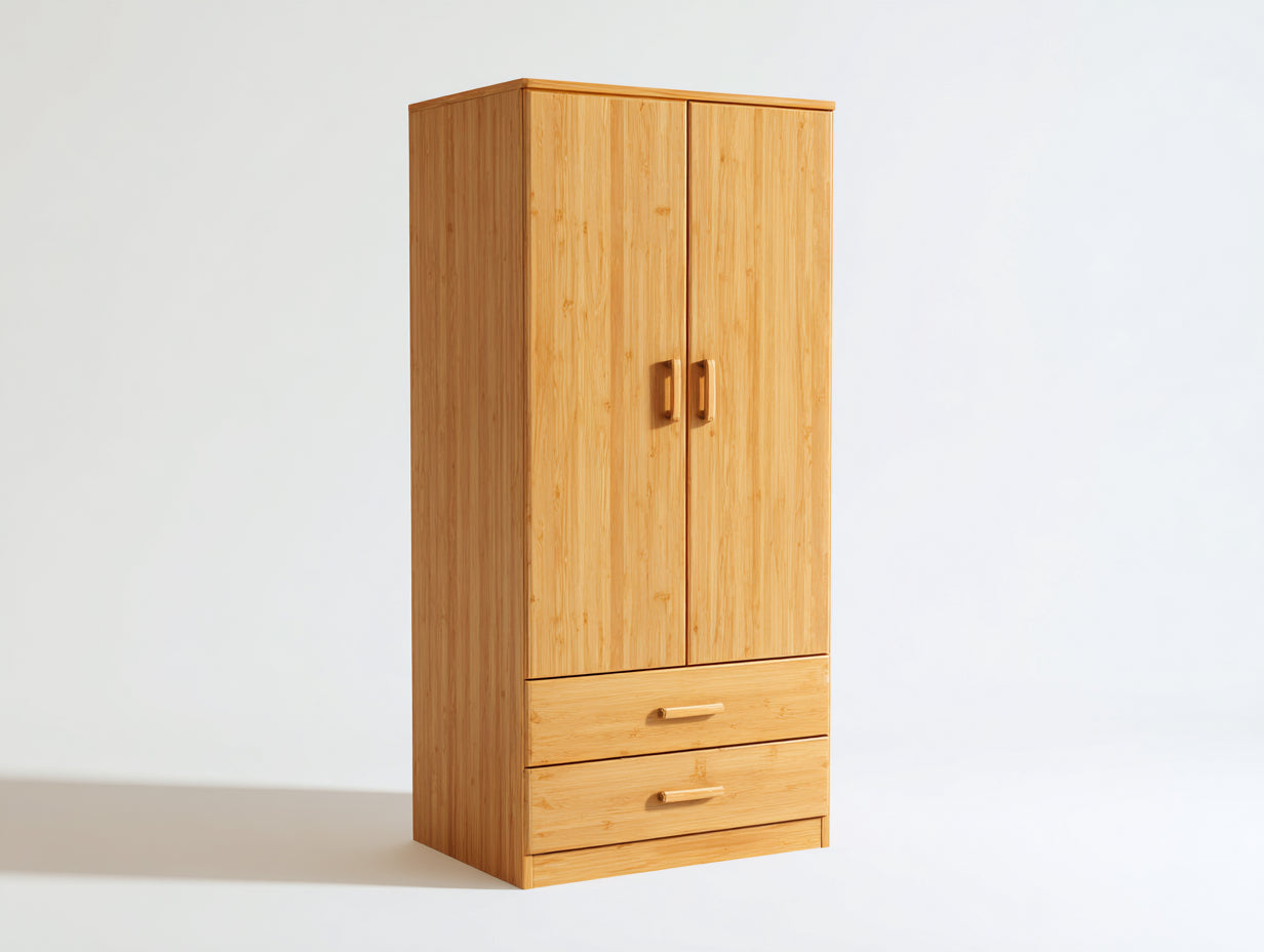Kleiderschrank aus Holzwerkstoff 90 x 55 x 190 cm - Naturfarben - modernes Design mit 2 Drehtüren und 2 Schubladen
