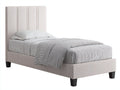 Einzelbett mit Webstoffbezug 212 x 105 x 125 cm - Creme - Gepolstertes Bett mit hohem vertikal abgestepptem Kopfteil und Holzfüßen