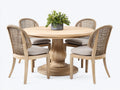 Garten Essgarnituren aus Holz und Geflecht 120 x 120 x 76 cm - Naturholz und Beige - Runder Tisch mit 4 Stühlen