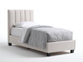 Einzelbett aus Stoff und Holz 210 x 105 x 120 cm - Beige - Gepolstertes Kopfteil mit vertikaler Steppung