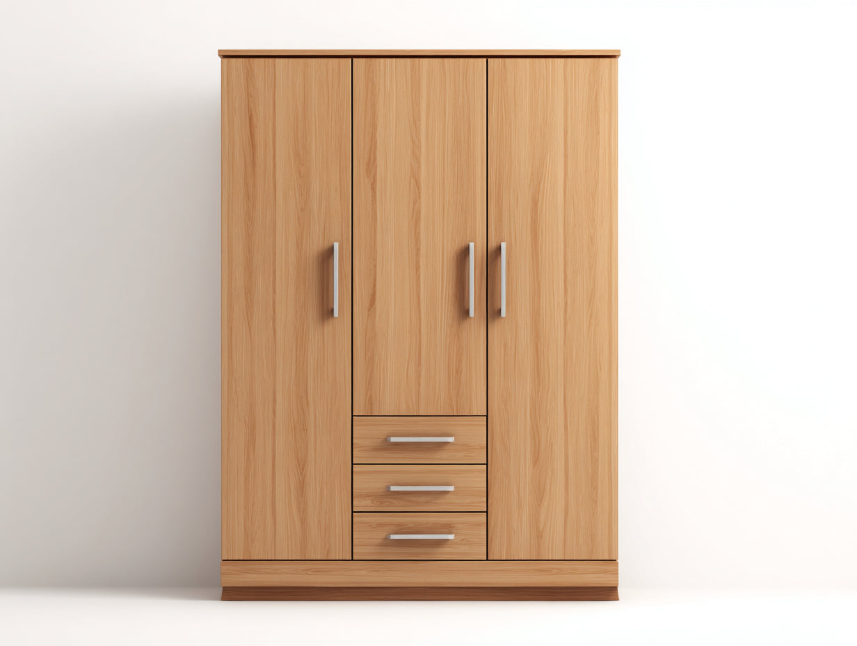 Kleiderschrank mit 3 Türen und 3 Schubladen aus Holzwerkstoff 140 x 55 x 190 cm - Eichefarben - Modernes Stauraumdesign für Schlafzimmer und Ankleidezimmer