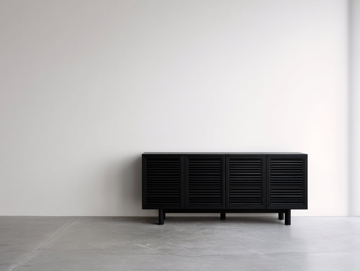 Dielenschränke aus Holzwerkstoff 160 x 40 x 80 cm - Schwarz - Moderner Flurschrank mit 4 Lamellentüren und geschlossenem Stauraum