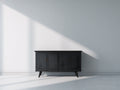 Dielenschränke aus Holzwerkstoff 150 x 40 x 85 cm - Schwarz und Kupferfarben - Moderner Flurschrank mit 4 Türen und schrägen Füßen