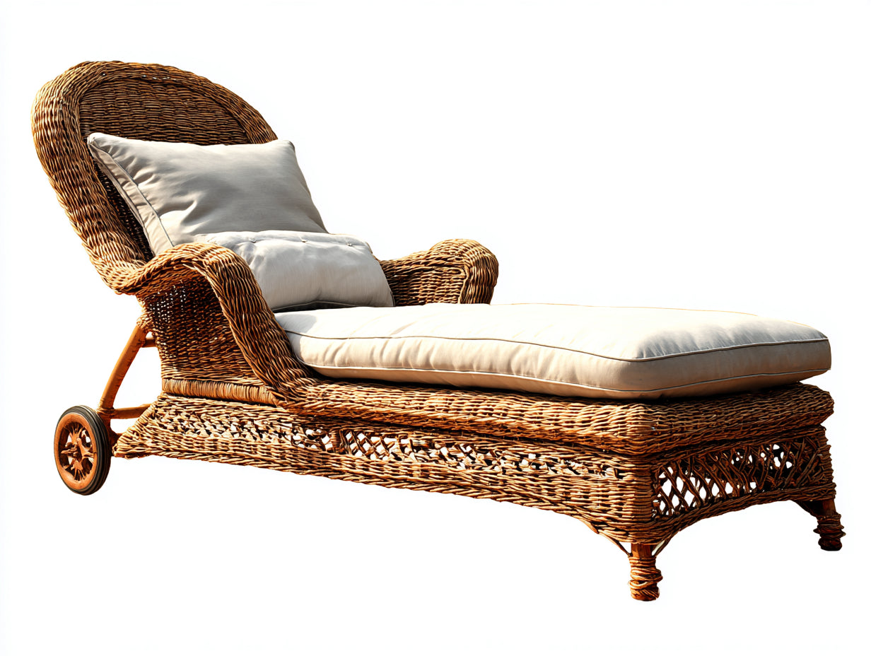 Sonnenliege aus Rattangeflecht 205 x 78 x 105 cm - Braun und Creme - Gartenliege mit hoher Rückenlehne Armlehnen und Transportrollen