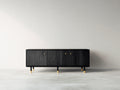 Dielenschrank aus Holzwerkstoff 180 x 42 x 72 cm - Schwarz - modernes Design mit 3 Türen und messingfarbenen Details