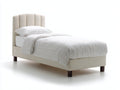 Einzelbett mit Cordstoffbezug 210 x 108 x 112 cm - Creme - Gepolstertes Bett mit vertikal gegliedertem Kopfteil und erhöhten Holzfüßen