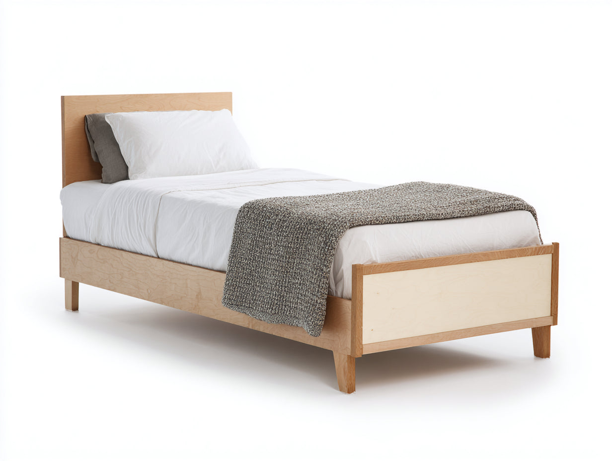 Einzelbett aus Holz 213 x 110 x 105 cm - Naturfarben - skandinavisches Design mit Kopfteil und Fußteil