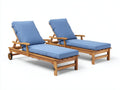 Sonnenliege - 2er-Set Sonnenliegen aus Holz 200 x 68 x 92 cm - Natur und Blau - Verstellbare Rückenlehnen Armlehnen und Rollen - Modernes Gartendesign