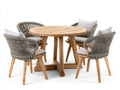 Garten Essgarnituren 5-teilig aus Holz und Seilgeflecht 120 x 120 x 75 cm - Naturfarben und Grau - runder Tisch mit 4 Stühlen