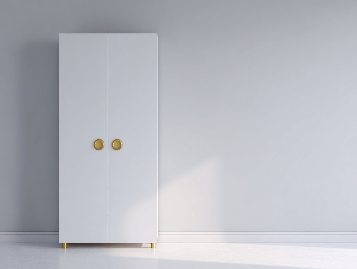 Kleiderschrank aus Holzwerkstoff 90 x 55 x 200 cm - Weiß und messingfarben - modernes Design mit 2 Drehtüren