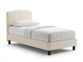 Einzelbett - Gepolstertes Stoffbett 210 x 101 x 108 cm - Beige - Abgerundetes Kopfteil mit vertikaler Steppung - Modernes Design