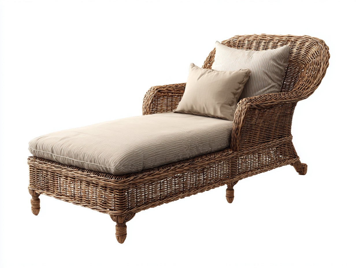 Sonnenliege aus Geflecht 190 x 85 x 100 cm - Braun und Beige - geschwungenes Design mit Armlehnen und Auflage