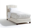 Einzelbett mit Stoffbezug 215 x 112 x 125 cm - Beige - modernes Design mit gepolstertem Kopfteil