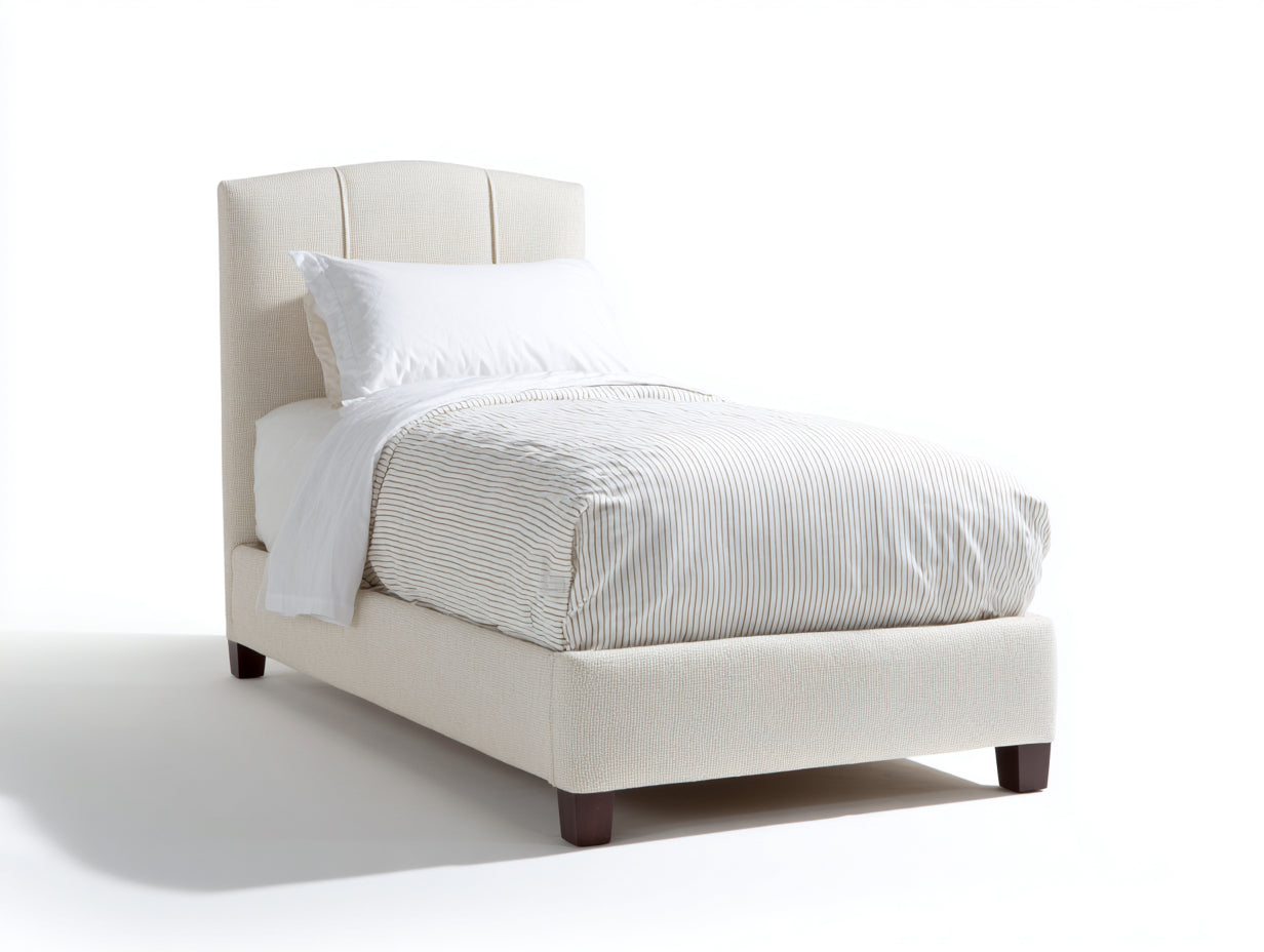 Einzelbett mit Stoffbezug 215 x 112 x 125 cm - Beige - modernes Design mit gepolstertem Kopfteil