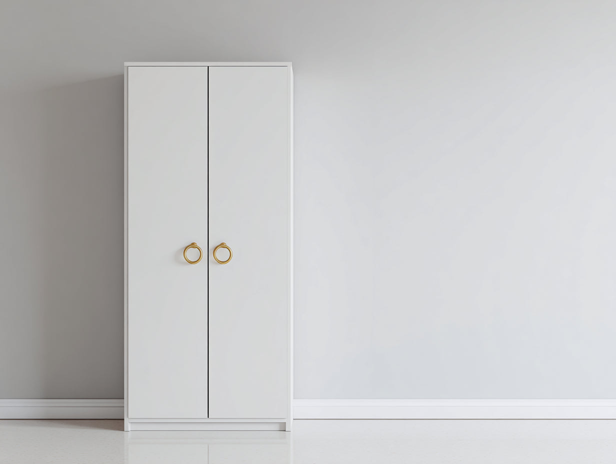 Kleiderschrank - Kleiderschrank aus Holzwerkstoff 90 x 52 x 190 cm - Weiß und Goldfarben - 2 Türen mit Ringgriffen - Modernes Design