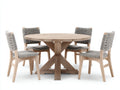 Garten Essgarnituren aus Holz mit Seilgeflecht 130 x 130 x 76 cm - Natur und Grau - Runde 5-teilige Sitzgruppe für Terrasse und Garten