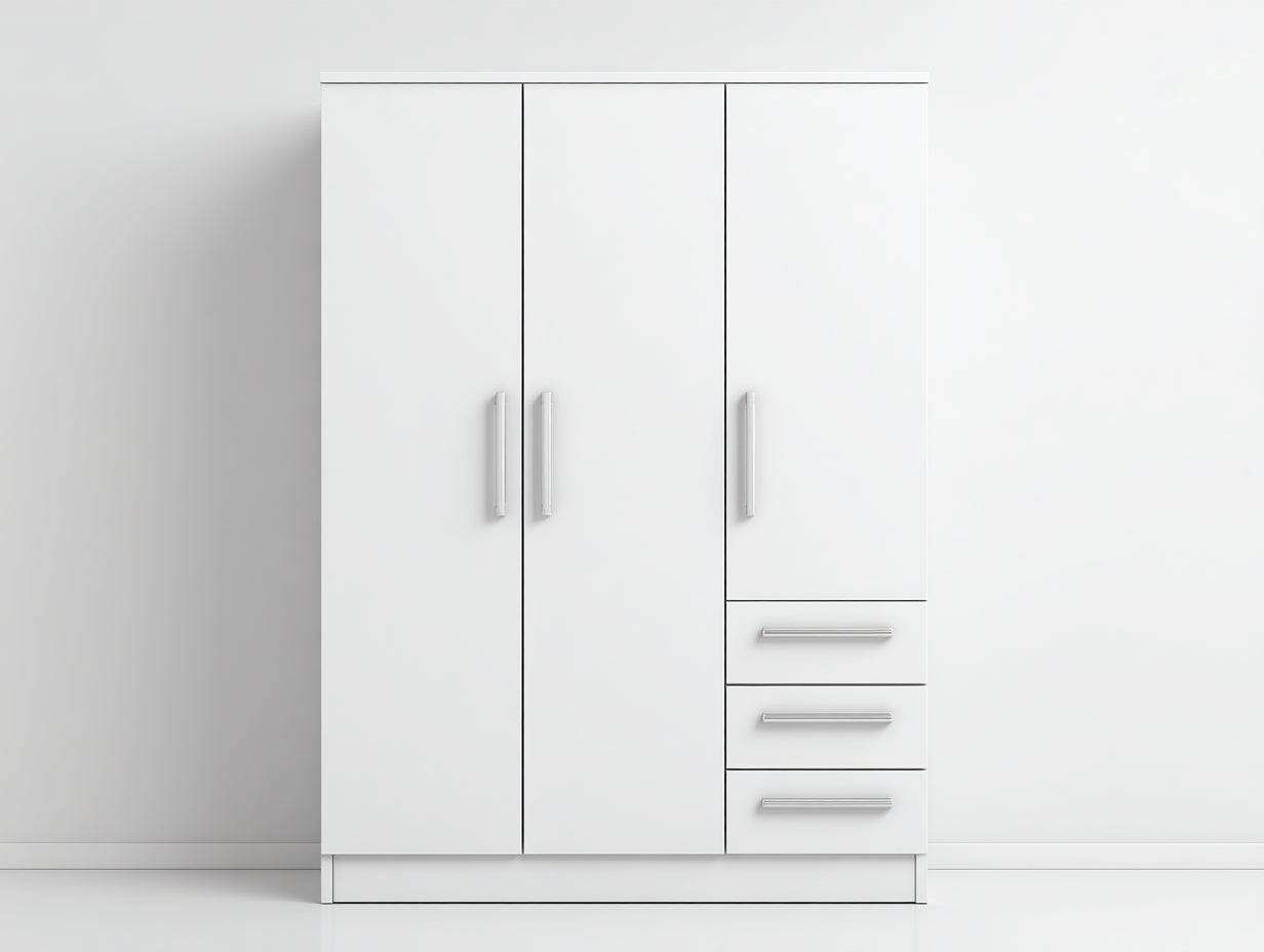 Kleiderschrank mit 3 Türen und 3 Schubladen aus Holzwerkstoff 120 x 52 x 190 cm - Weiß - Modernes Stauraumdesign für Schlafzimmer und Ankleidezimmer