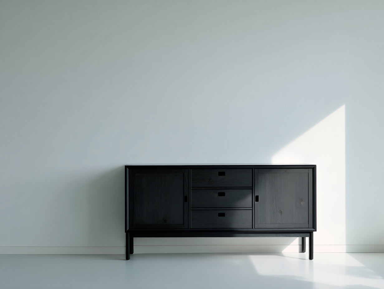 Dielenschrank aus Holzwerkstoff mit 2 Türen und 3 Schubladen 150 x 40 x 80 cm - Schwarz - Moderner Stauraumschrank für Flur und Eingangsbereich