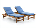 Sonnenliege 2er Set aus Holz mit verstellbarer Rückenlehne 200 x 65 x 92 cm - Naturholz und Blau - Mit Rollen für Garten Terrasse und Poolbereich
