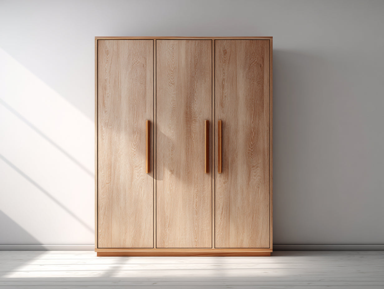 Kleiderschrank aus Holzwerkstoff 150 x 58 x 200 cm - Eichefarben - Moderner 3-Türer mit Holzoptik und langen Griffen