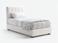 Einzelbett - Gepolstertes Stoffbett 214 x 101 x 112 cm - Cremeweiß - Hohes vertikal abgestepptes Kopfteil - Modernes Design